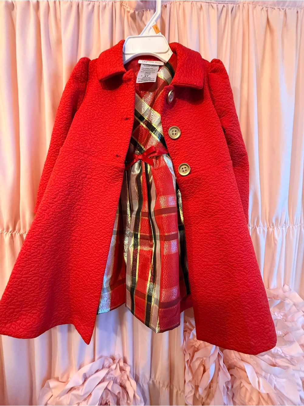Bonnie Jean Red Girls' Holiday Coat with Plaid Dress